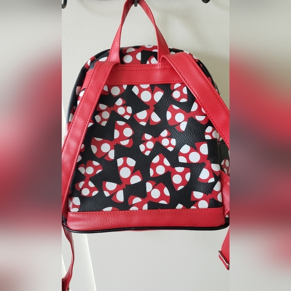 Disney Parks Minnie Mouse Bows Mini Backpack Red Black Travel Bag - Picture 6 of 7